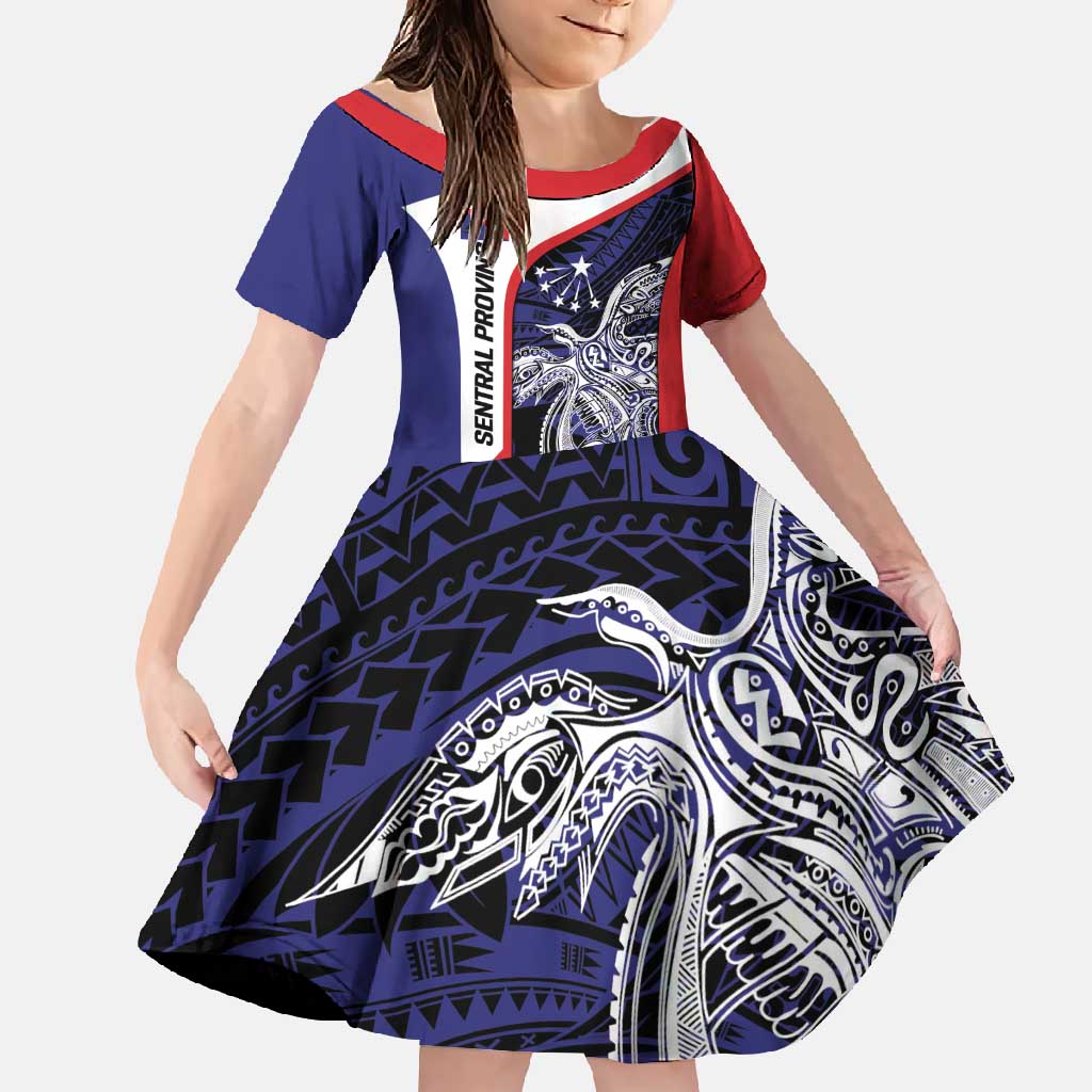 Personalised PNG Central Province Family Matching Long Sleeve Bodycon Dress and Hawaiian Shirt Bird of Paradise Tattoo Flag Motif - Polynesian Pride