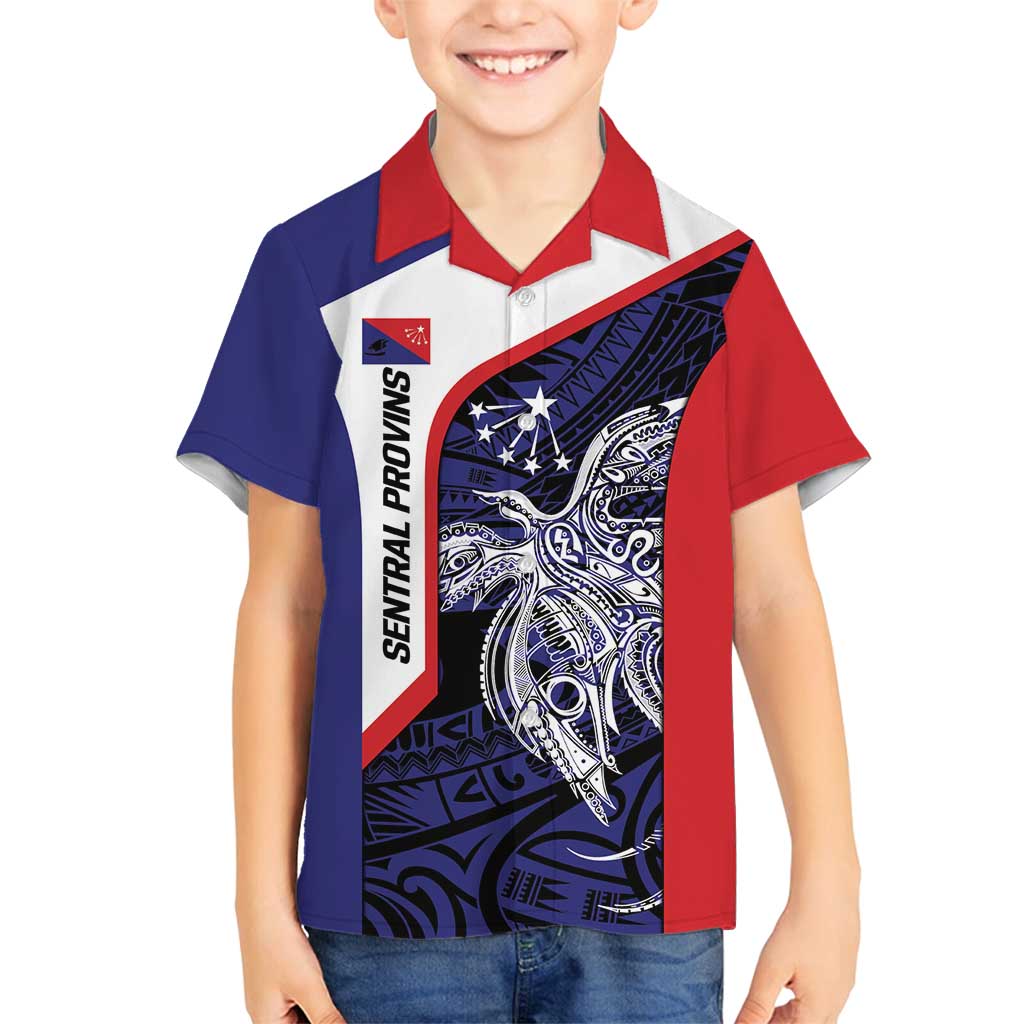 Personalised PNG Central Province Family Matching Off Shoulder Short Dress and Hawaiian Shirt Bird of Paradise Tattoo Flag Motif - Polynesian Pride