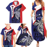 Personalised PNG Central Province Family Matching Summer Maxi Dress and Hawaiian Shirt Bird of Paradise Tattoo Flag Motif - Polynesian Pride