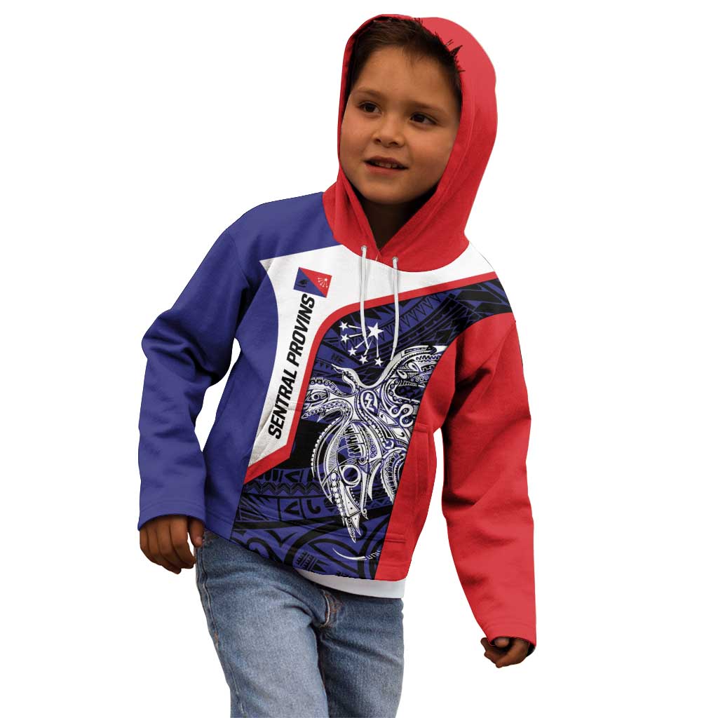 Personalised PNG Central Province Kid Hoodie Bird of Paradise Tattoo Flag Motif - Polynesian Pride