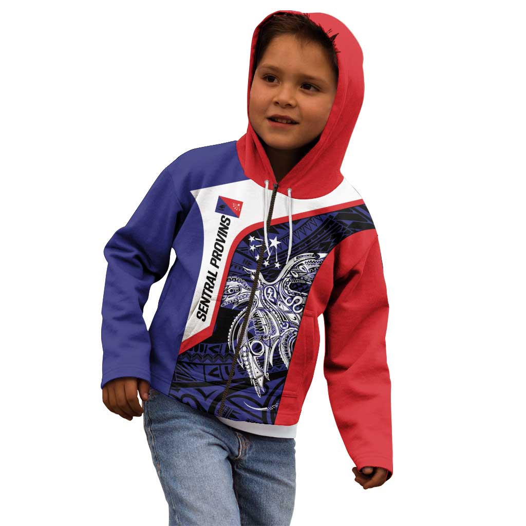 Personalised PNG Central Province Kid Hoodie Bird of Paradise Tattoo Flag Motif - Polynesian Pride