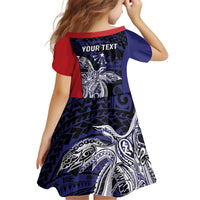 Personalised PNG Central Province Kid Short Sleeve Dress Bird of Paradise Tattoo Flag Motif - Polynesian Pride