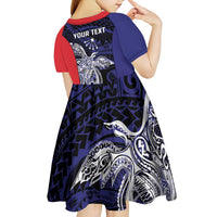 Personalised PNG Central Province Kid Short Sleeve Dress Bird of Paradise Tattoo Flag Motif - Polynesian Pride