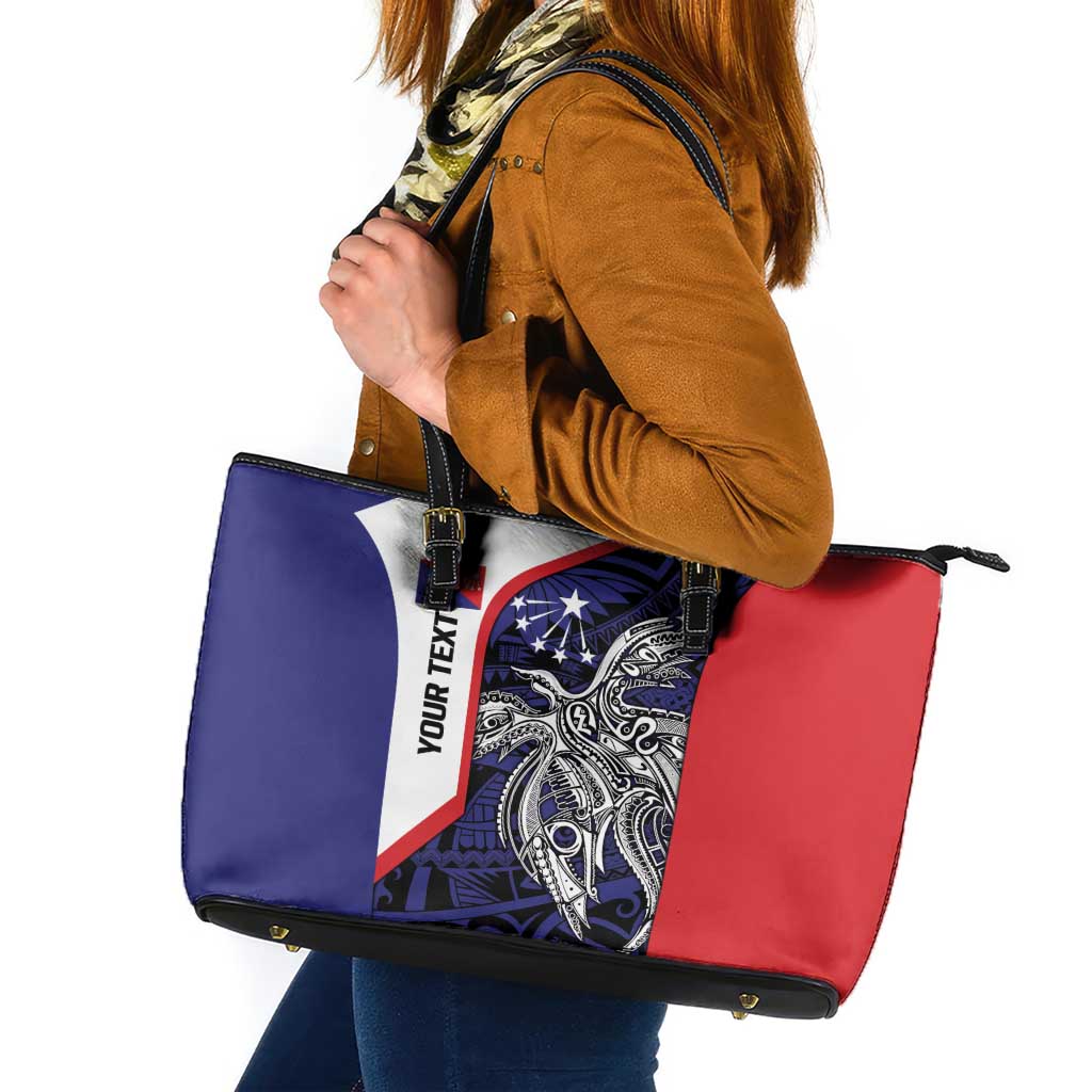 Personalised PNG Central Province Leather Tote Bag Bird of Paradise Tattoo Flag Motif - Polynesian Pride