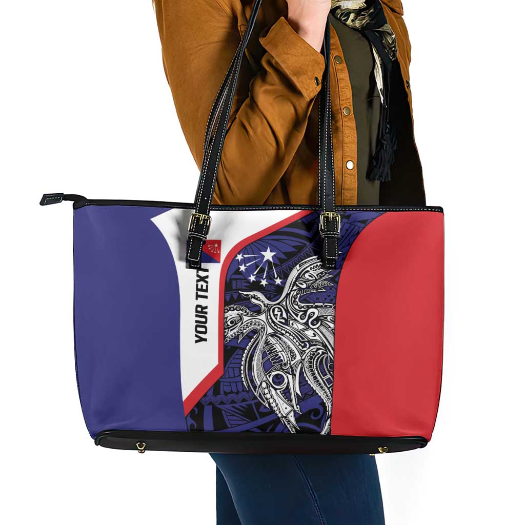 Personalised PNG Central Province Leather Tote Bag Bird of Paradise Tattoo Flag Motif - Polynesian Pride