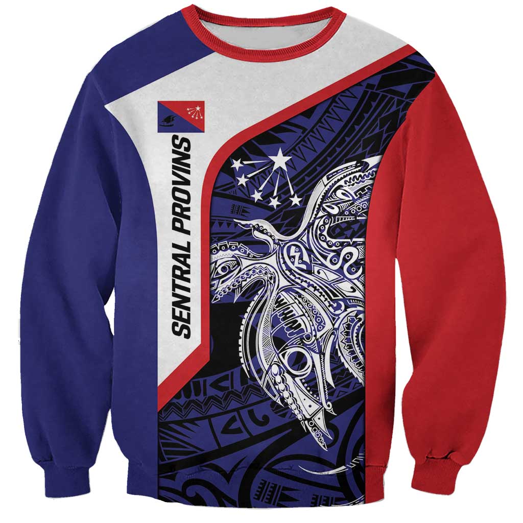 Personalised PNG Central Province Sweatshirt Bird of Paradise Tattoo Flag Motif LT9 Unisex Blue - Polynesian Pride