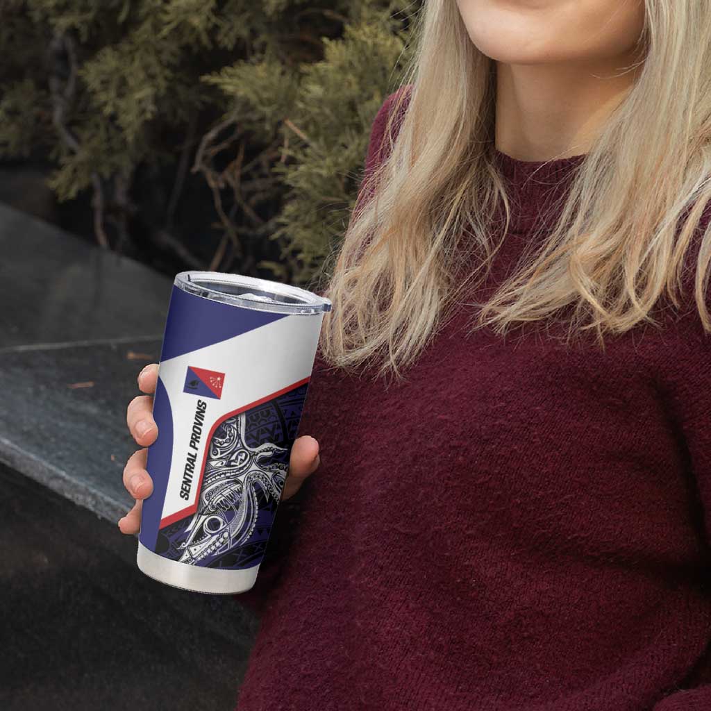 Personalised PNG Central Province Tumbler Cup Bird of Paradise Tattoo Flag Motif - Polynesian Pride