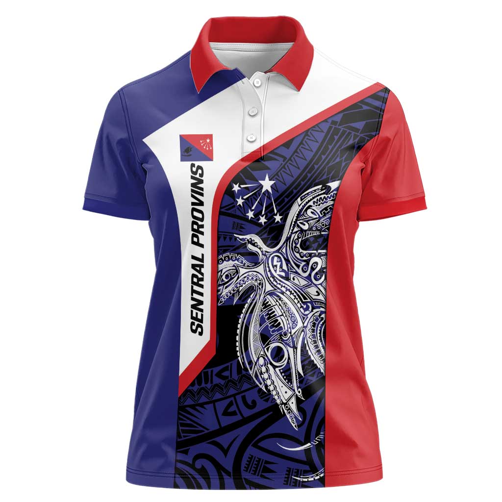 Personalised PNG Central Province Women Polo Shirt Bird of Paradise Tattoo Flag Motif - Polynesian Pride