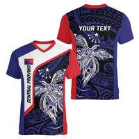 Personalised PNG Central Province Women V-Neck T-Shirt Bird of Paradise Tattoo Flag Motif - Polynesian Pride