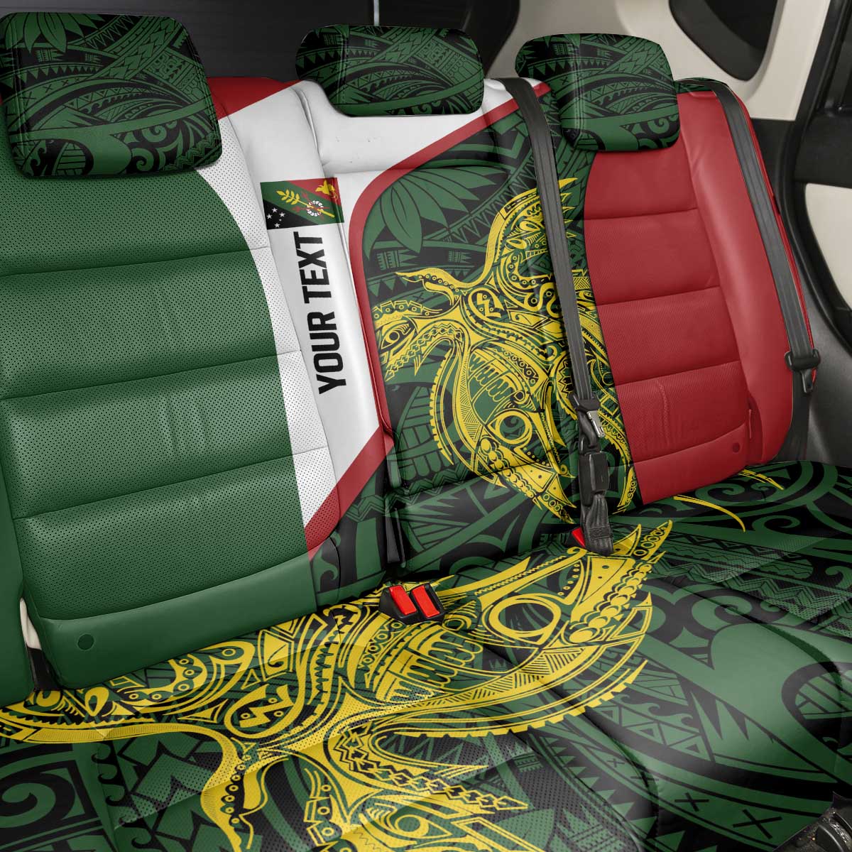Personalised PNG Chimbu Province Back Car Seat Cover Bird of Paradise Tattoo Flag Motif - Polynesian Pride