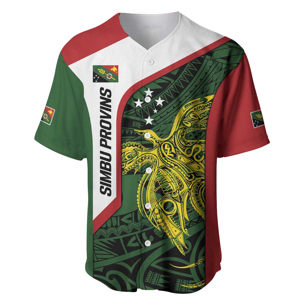 Personalised PNG Chimbu Province Baseball Jersey Bird of Paradise Tattoo Flag Motif - Polynesian Pride