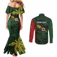 Personalised PNG Chimbu Province Couples Matching Mermaid Dress and Long Sleeve Button Shirt Bird of Paradise Tattoo Flag Motif LT9 - Polynesian Pride