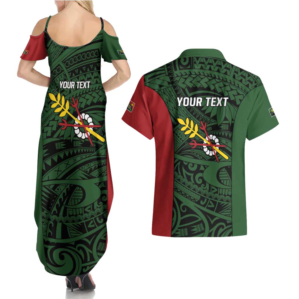Personalised PNG Chimbu Province Couples Matching Summer Maxi Dress and Hawaiian Shirt Bird of Paradise Tattoo Flag Motif - Polynesian Pride