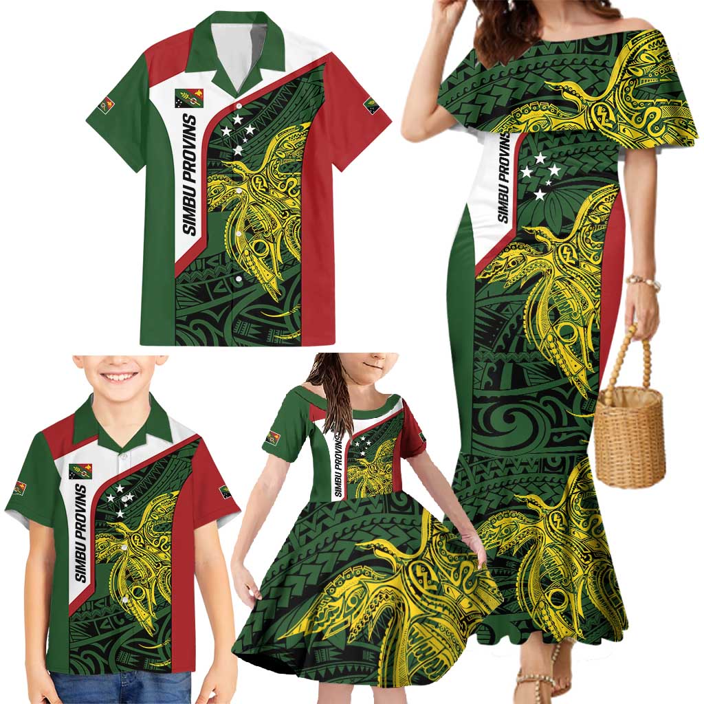 Personalised PNG Chimbu Province Family Matching Mermaid Dress and Hawaiian Shirt Bird of Paradise Tattoo Flag Motif - Polynesian Pride