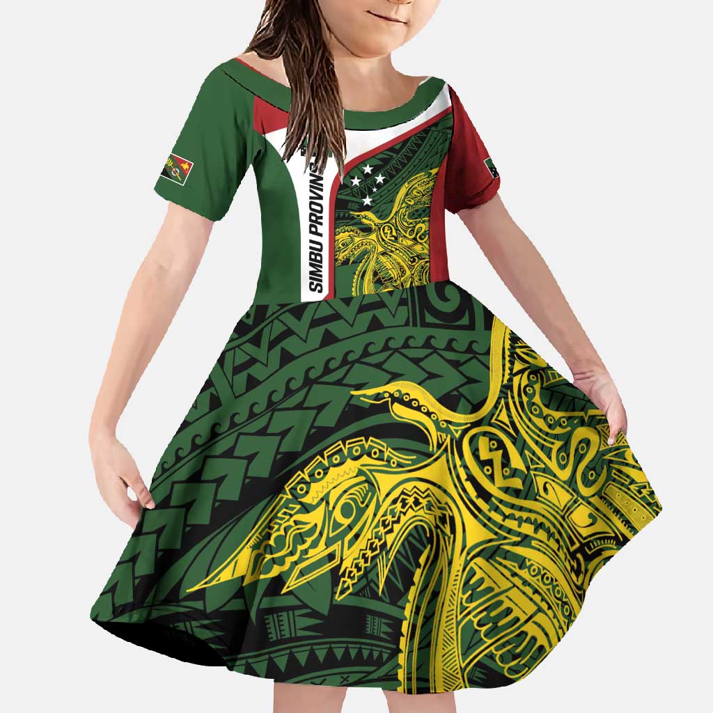 Personalised PNG Chimbu Province Family Matching Short Sleeve Bodycon Dress and Hawaiian Shirt Bird of Paradise Tattoo Flag Motif - Polynesian Pride