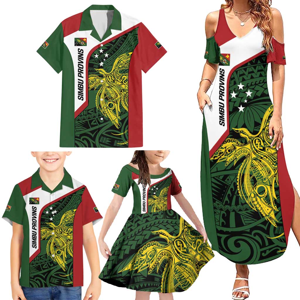 Personalised PNG Chimbu Province Family Matching Summer Maxi Dress and Hawaiian Shirt Bird of Paradise Tattoo Flag Motif - Polynesian Pride