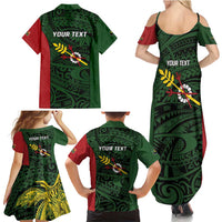 Personalised PNG Chimbu Province Family Matching Summer Maxi Dress and Hawaiian Shirt Bird of Paradise Tattoo Flag Motif - Polynesian Pride