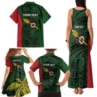 Personalised PNG Chimbu Province Family Matching Tank Maxi Dress and Hawaiian Shirt Bird of Paradise Tattoo Flag Motif - Polynesian Pride