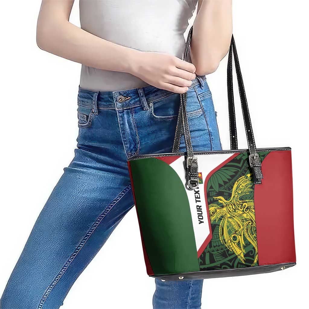 Personalised PNG Chimbu Province Leather Tote Bag Bird of Paradise Tattoo Flag Motif - Polynesian Pride