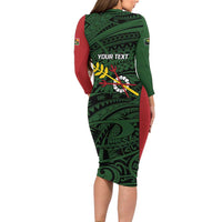 Personalised PNG Chimbu Province Long Sleeve Bodycon Dress Bird of Paradise Tattoo Flag Motif - Polynesian Pride
