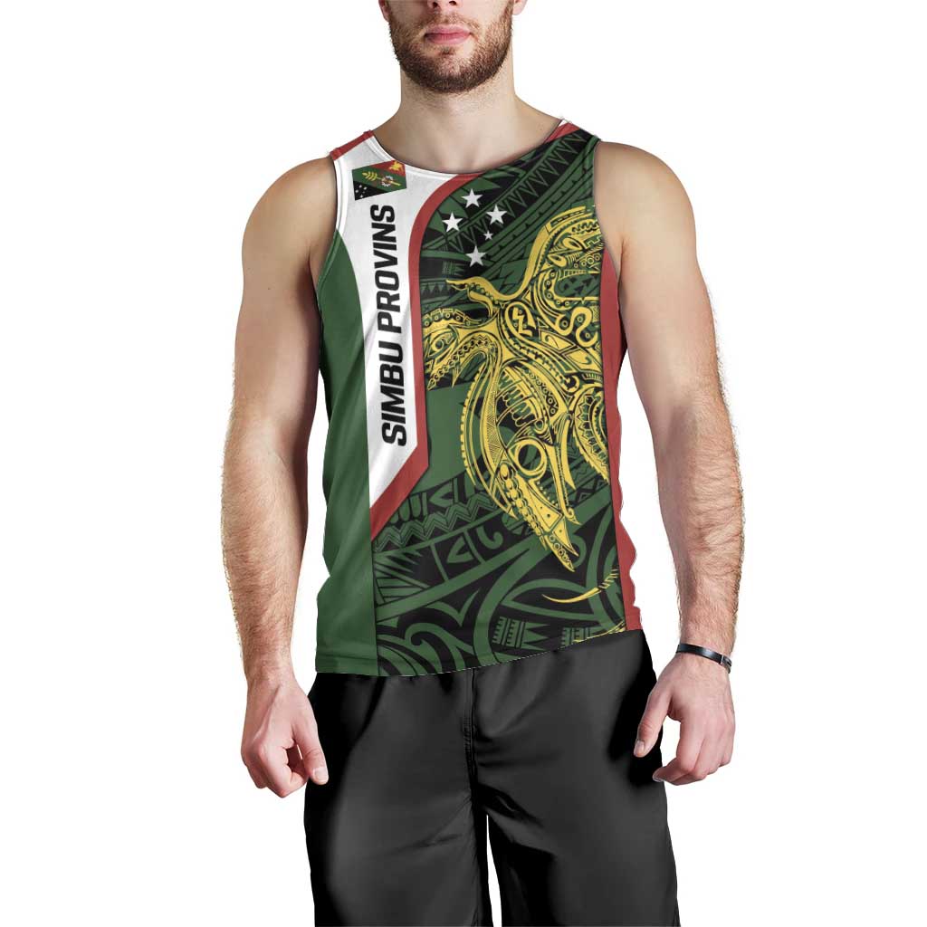 Personalised PNG Chimbu Province Men Tank Top Bird of Paradise Tattoo Flag Motif - Polynesian Pride