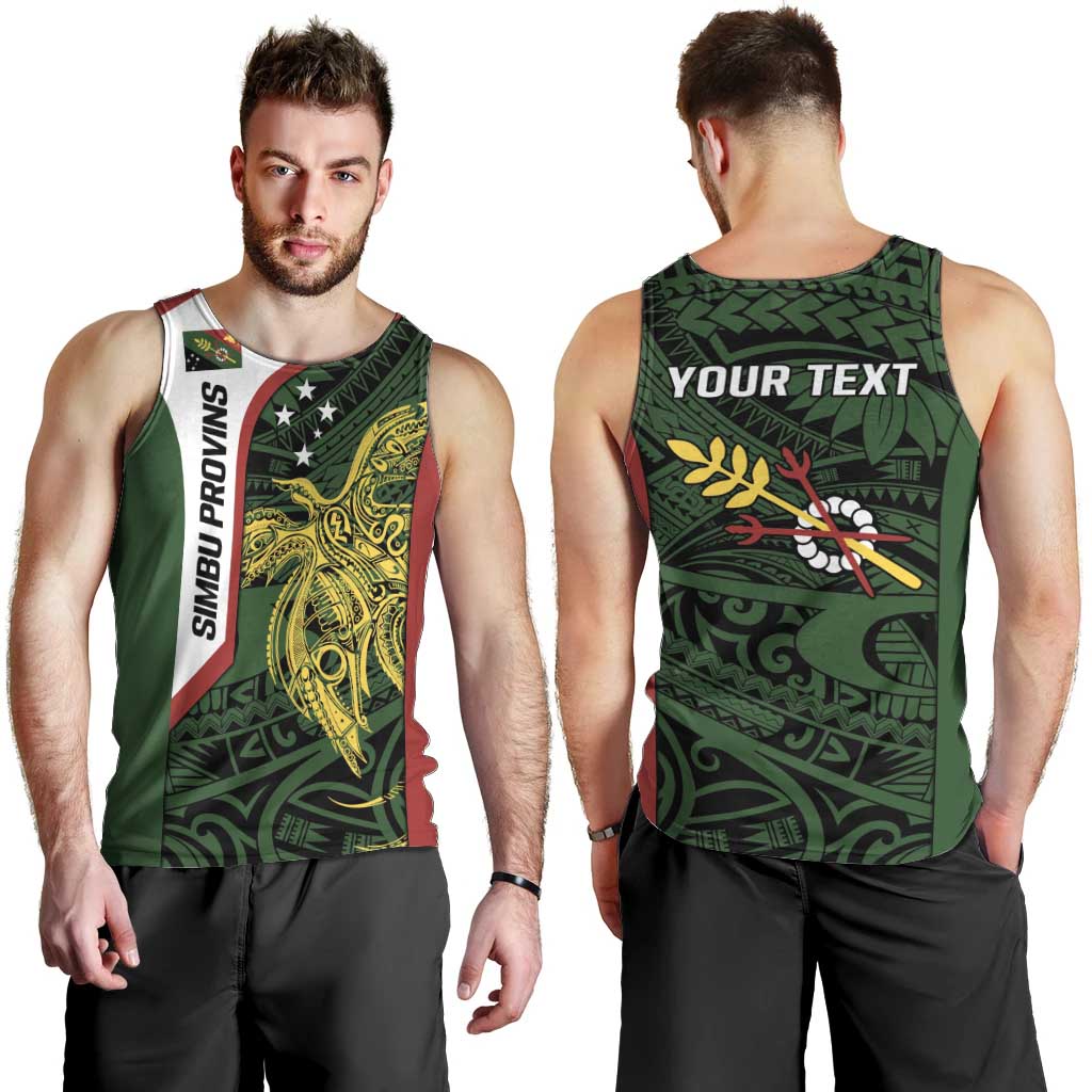 Personalised PNG Chimbu Province Men Tank Top Bird of Paradise Tattoo Flag Motif - Polynesian Pride