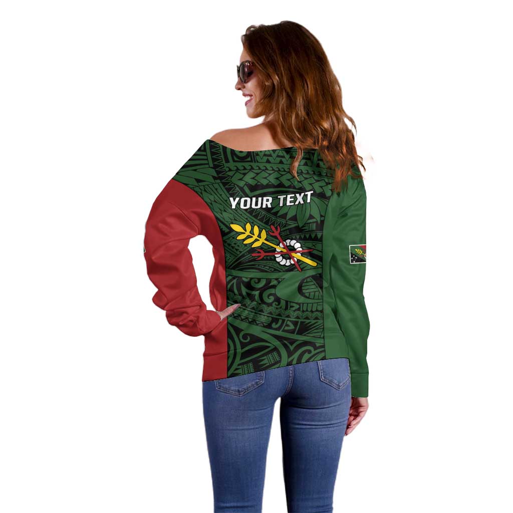 Personalised PNG Chimbu Province Off Shoulder Sweater Bird of Paradise Tattoo Flag Motif - Polynesian Pride