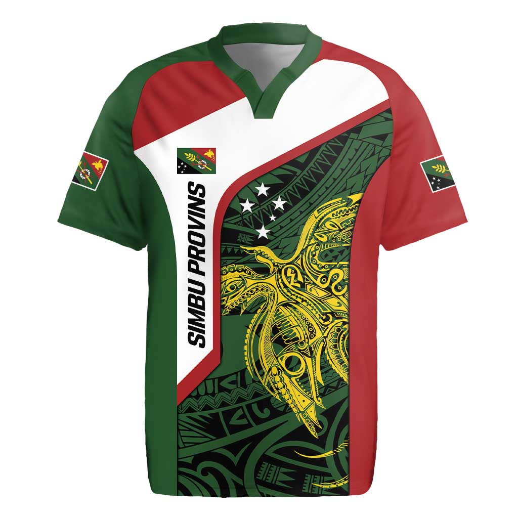 Personalised PNG Chimbu Province Rugby Jersey Bird of Paradise Tattoo Flag Motif - Polynesian Pride
