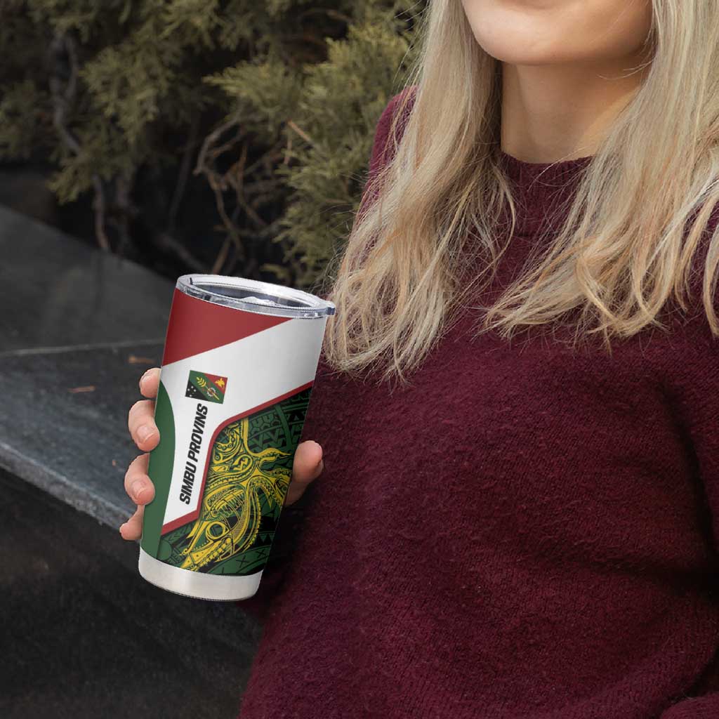 Personalised PNG Chimbu Province Tumbler Cup Bird of Paradise Tattoo Flag Motif - Polynesian Pride