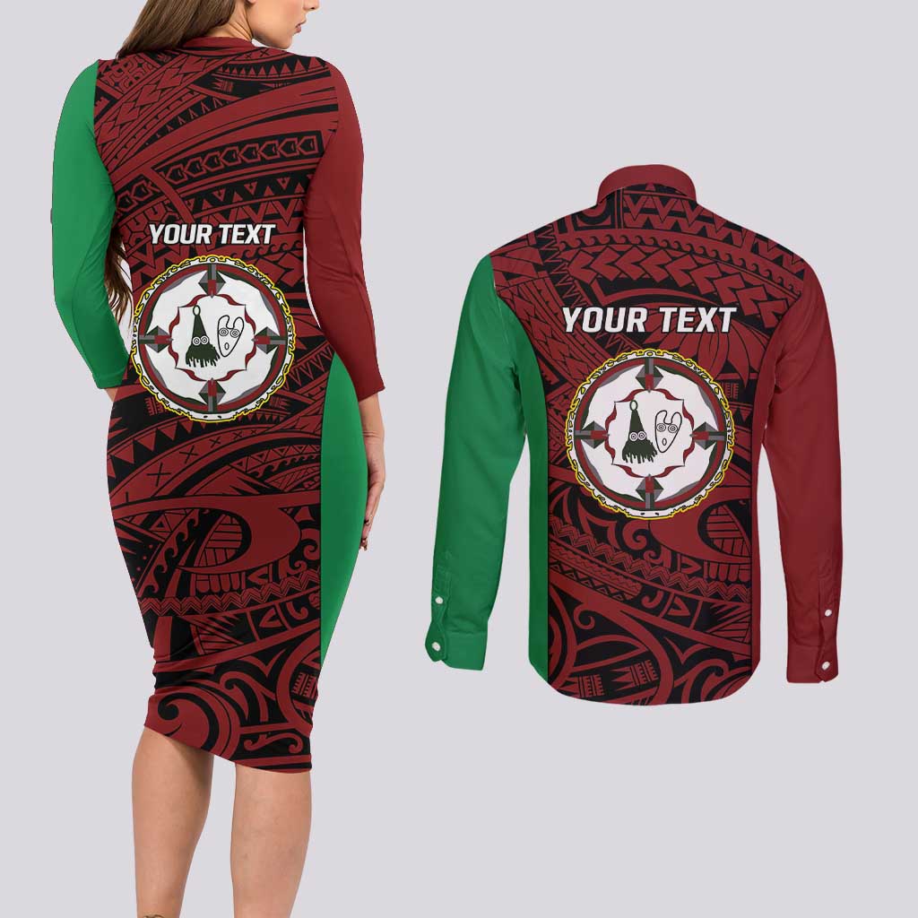 Personalised PNG East New Britain Province Couples Matching Long Sleeve Bodycon Dress and Long Sleeve Button Shirt Bird of Paradise Tattoo Flag Motif LT9 - Polynesian Pride