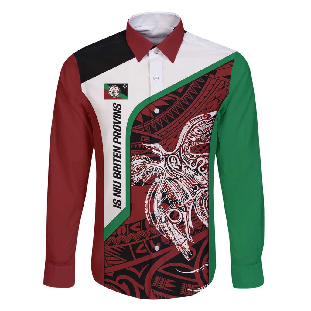 Personalised PNG East New Britain Province Family Matching Long Sleeve Bodycon Dress and Hawaiian Shirt Bird of Paradise Tattoo Flag Motif - Polynesian Pride