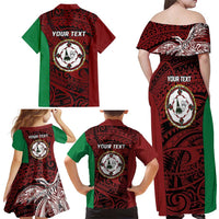 Personalised PNG East New Britain Province Family Matching Off Shoulder Maxi Dress and Hawaiian Shirt Bird of Paradise Tattoo Flag Motif - Polynesian Pride
