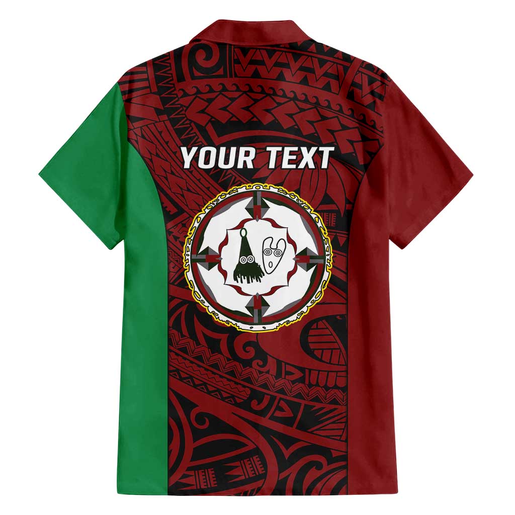 Personalised PNG East New Britain Province Family Matching Off Shoulder Short Dress and Hawaiian Shirt Bird of Paradise Tattoo Flag Motif - Polynesian Pride