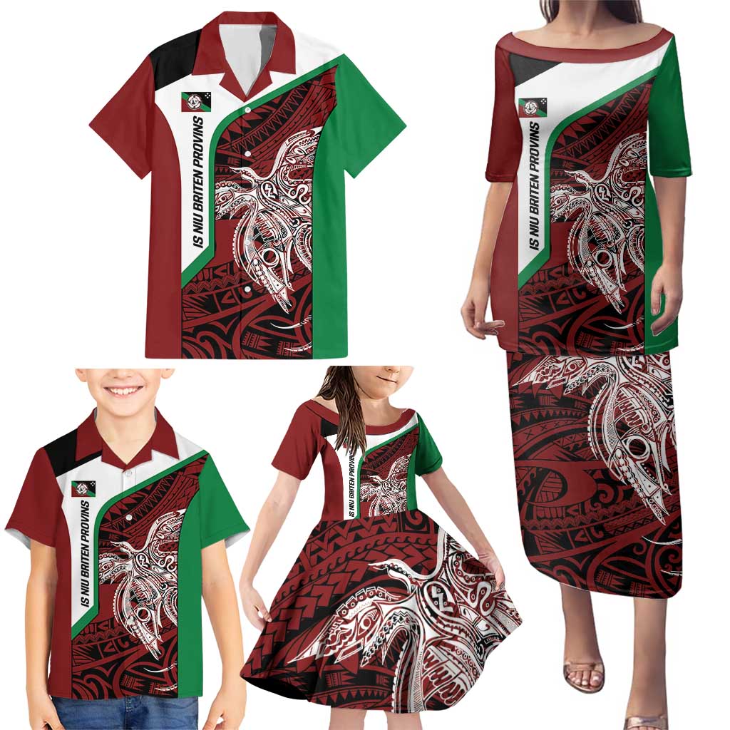 Personalised PNG East New Britain Province Family Matching Puletasi and Hawaiian Shirt Bird of Paradise Tattoo Flag Motif - Polynesian Pride