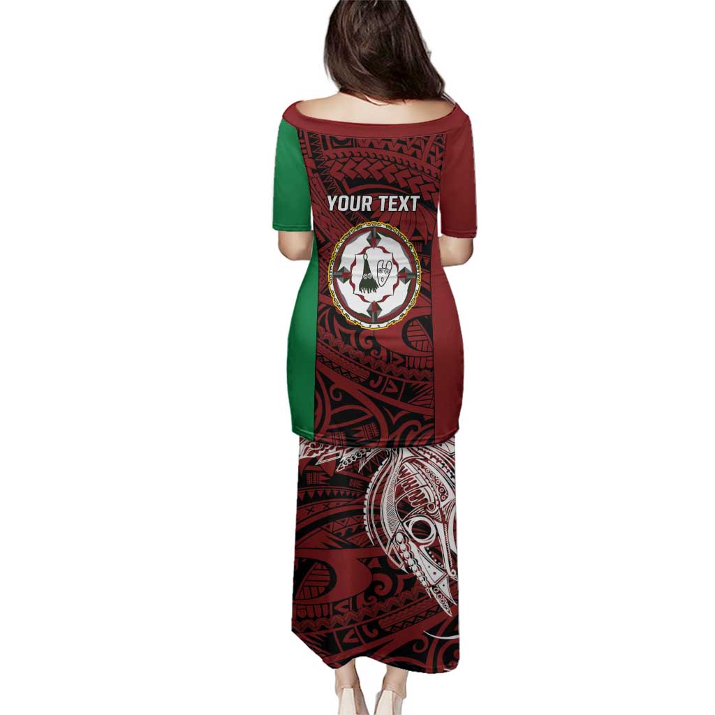 Personalised PNG East New Britain Province Family Matching Puletasi and Hawaiian Shirt Bird of Paradise Tattoo Flag Motif - Polynesian Pride