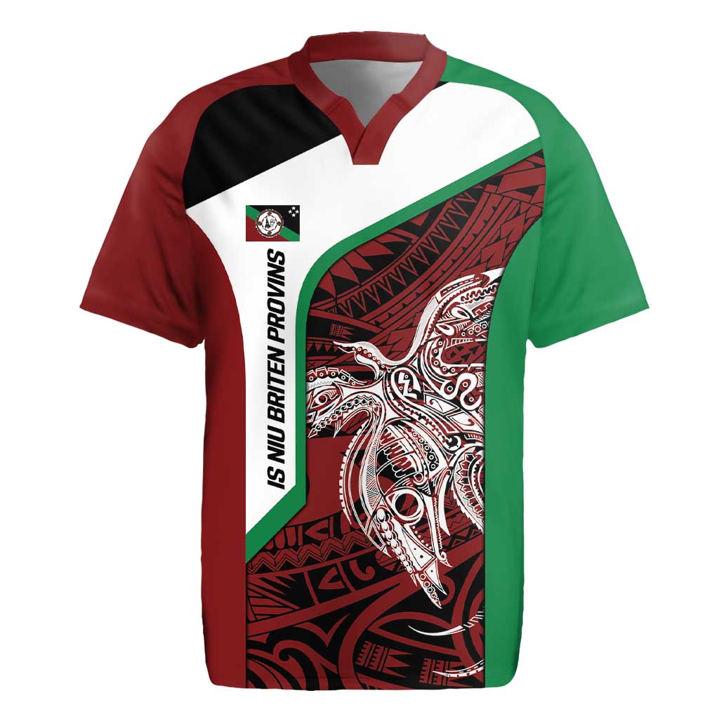 Personalised PNG East New Britain Province Rugby Jersey Bird of Paradise Tattoo Flag Motif - Polynesian Pride