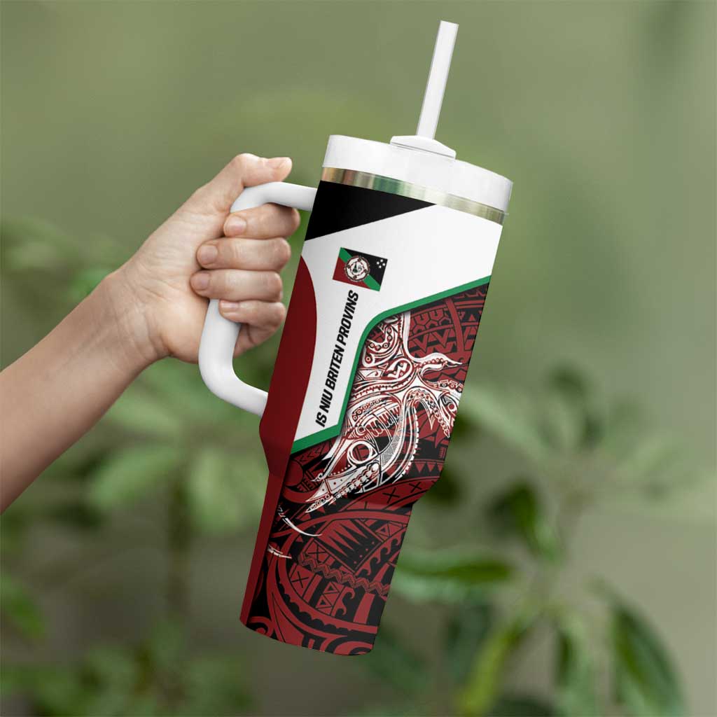 Personalised PNG East New Britain Province Tumbler With Handle Bird of Paradise Tattoo Flag Motif - Polynesian Pride