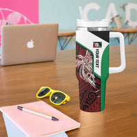 Personalised PNG East New Britain Province Tumbler With Handle Bird of Paradise Tattoo Flag Motif - Polynesian Pride