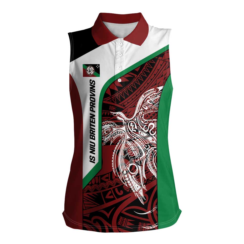 Personalised PNG East New Britain Province Women Sleeveless Polo Shirt Bird of Paradise Tattoo Flag Motif - Polynesian Pride