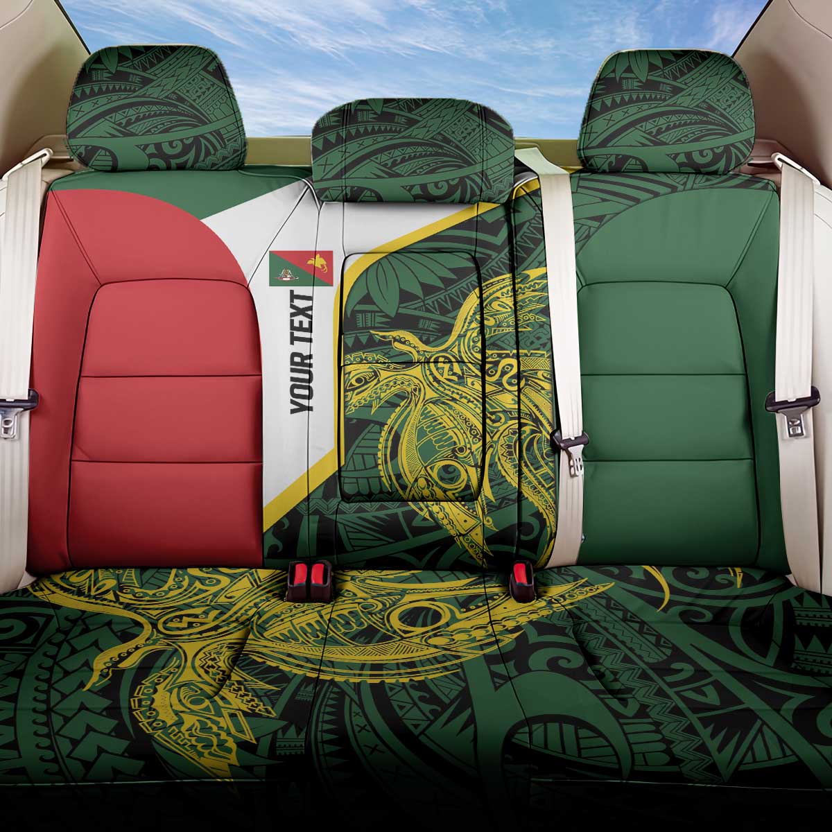 Personalised PNG East Sepik Province Back Car Seat Cover Bird of Paradise Tattoo Flag Motif - Polynesian Pride