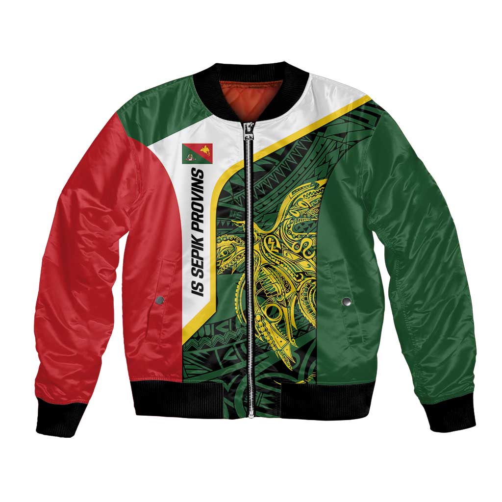 Personalised PNG East Sepik Province Bomber Jacket Bird of Paradise Tattoo Flag Motif - Polynesian Pride
