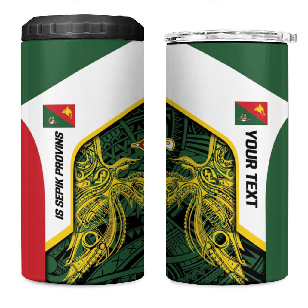 Personalised PNG East Sepik Province 4 in 1 Can Cooler Tumbler Bird of Paradise Tattoo Flag Motif - Polynesian Pride