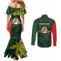 Personalised PNG East Sepik Province Couples Matching Mermaid Dress and Long Sleeve Button Shirt Bird of Paradise Tattoo Flag Motif LT9 - Polynesian Pride