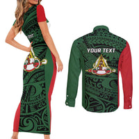 Personalised PNG East Sepik Province Couples Matching Short Sleeve Bodycon Dress and Long Sleeve Button Shirt Bird of Paradise Tattoo Flag Motif LT9 - Polynesian Pride