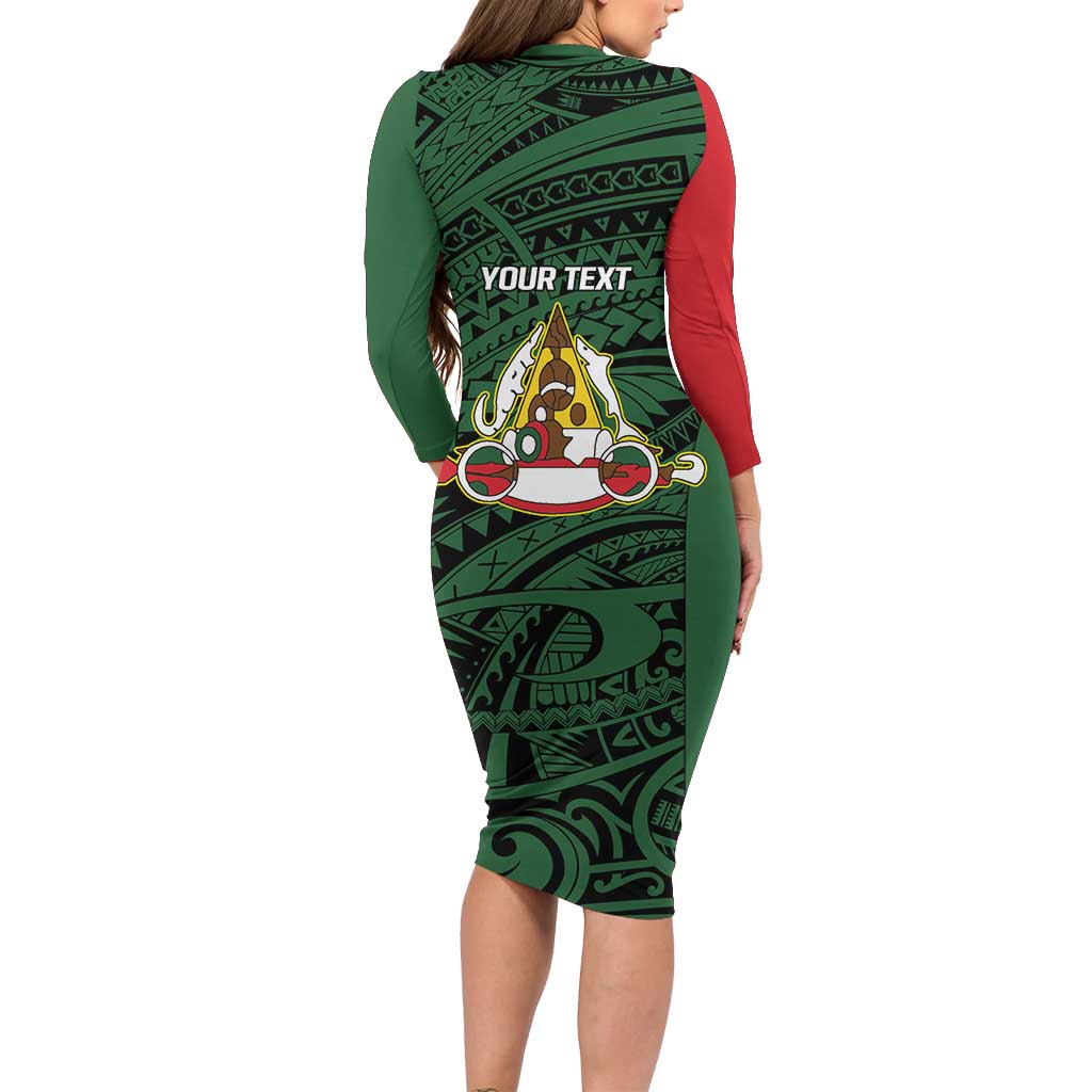 Personalised PNG East Sepik Province Family Matching Long Sleeve Bodycon Dress and Hawaiian Shirt Bird of Paradise Tattoo Flag Motif - Polynesian Pride