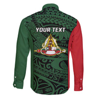 Personalised PNG East Sepik Province Family Matching Off The Shoulder Long Sleeve Dress and Hawaiian Shirt Bird of Paradise Tattoo Flag Motif - Polynesian Pride