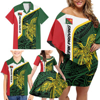 Personalised PNG East Sepik Province Family Matching Off Shoulder Short Dress and Hawaiian Shirt Bird of Paradise Tattoo Flag Motif - Polynesian Pride