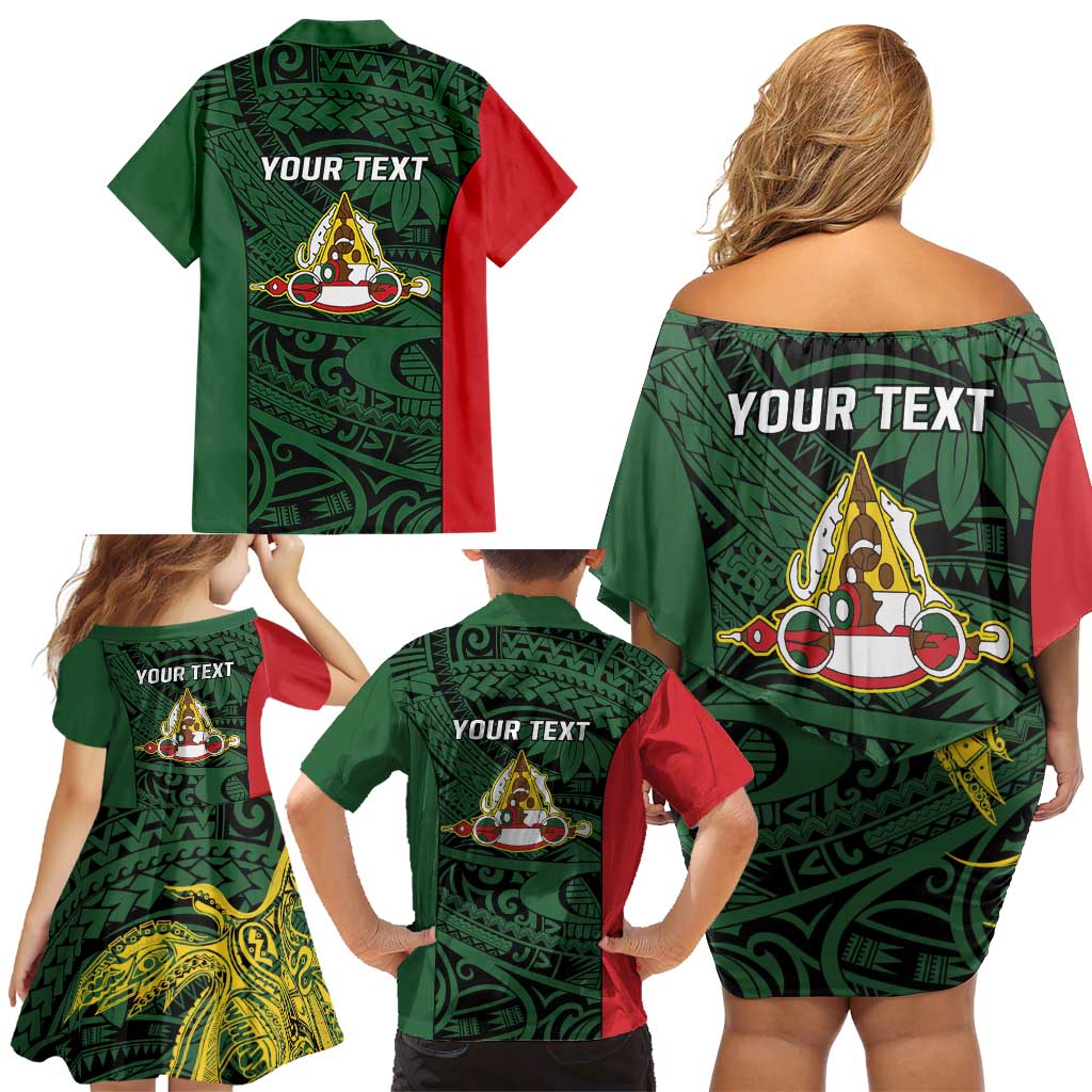 Personalised PNG East Sepik Province Family Matching Off Shoulder Short Dress and Hawaiian Shirt Bird of Paradise Tattoo Flag Motif - Polynesian Pride