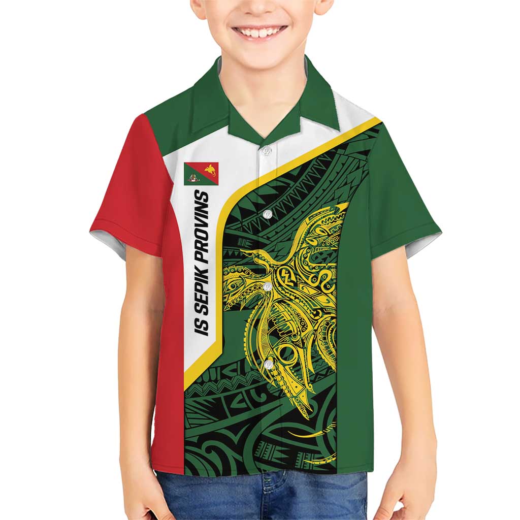 Personalised PNG East Sepik Province Kid Hawaiian Shirt Bird of Paradise Tattoo Flag Motif - Polynesian Pride