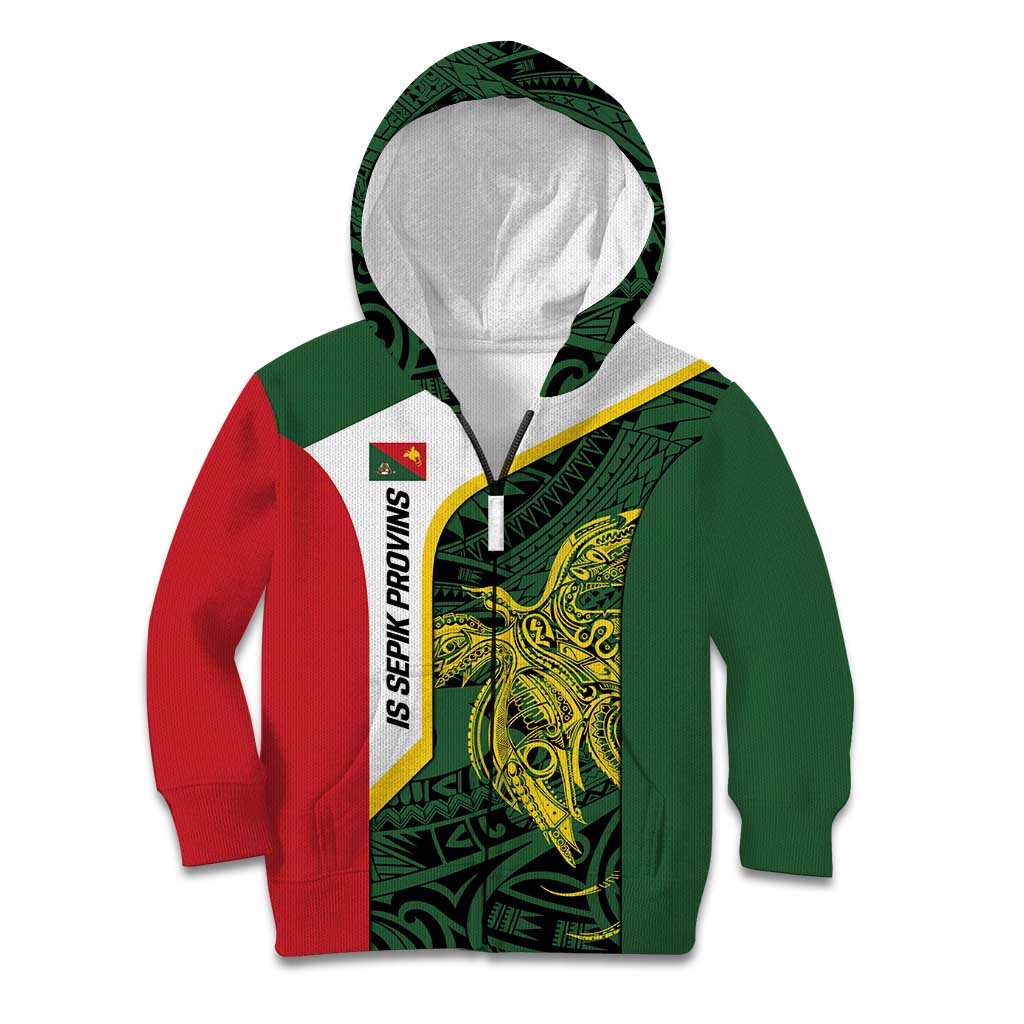 Personalised PNG East Sepik Province Kid Hoodie Bird of Paradise Tattoo Flag Motif - Polynesian Pride